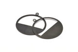 Black Round Charm, 4 Oxidized Black Brass Round Charms With 1 Loop, Earrings, Pendants, Findings (41x38x0,80mm) D0693 S1003