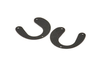 Black Geometric Charm, 12 Oxidized Black Brass Textured U Shaped Pendants With 3 Holes, Charms, Findings (20x24x0.60mm) D908 S1001