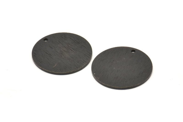 Black Round Tag, 4 Oxidized Black Brass Textured Round Stamping Blanks With 1 Hole, Charms, Pendants, Findings (21x1mm) D0763 S1000