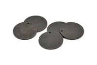 Black Round Tag, 4 Oxidized Black Brass Textured Round Stamping Blanks With 1 Hole, Charms, Pendants, Findings (21x1mm) D0763 S1000