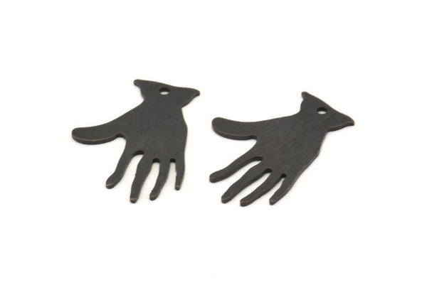 Black Hand Charms, 10 Oxidized Black Brass Textured Hand Charms With 1 Hole (25x17x0.80mm) D0655 S997