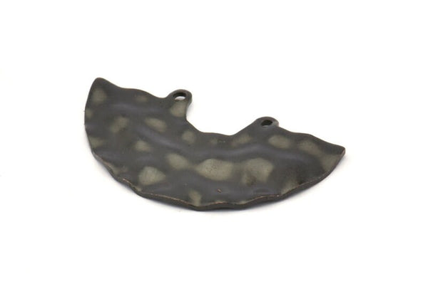 Semi Circle Charm, 4 Hammered Oxidized Black Brass Semi Circle Charm Pendants With 2 Holes (35x20x0.80mm) D900 S1004