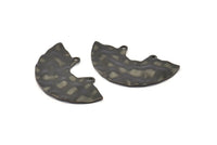Semi Circle Charm, 4 Hammered Oxidized Black Brass Semi Circle Charm Pendants With 2 Holes (35x20x0.80mm) D900 S1004