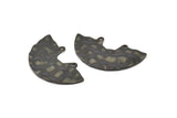 Semi Circle Charm, 4 Hammered Oxidized Black Brass Semi Circle Charm Pendants With 2 Holes (35x20x0.80mm) D900 S1004