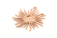 Rose Gold Sun Charm, Rose Gold Plated Brass Sunshine Charm Pendants With 1 Loop, Earrings (35x33mm) N0740 Q0808