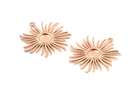 Rose Gold Sun Charm, Rose Gold Plated Brass Sunshine Charm Pendants With 1 Loop, Earrings (35x33mm) N0740 Q0808