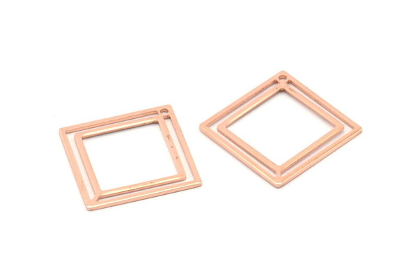 Square Brass Charm, 6 Rose Gold Plated Brass Square Connectors With 1 Hole (21x0.80mm) D874