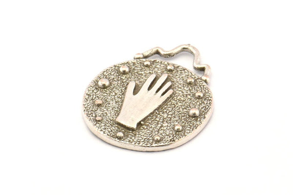 Gümüş El Kolye, 2 Antik Gümüş Kaplama Pirinç Yuvarlak El Kolye, Küpe, Bulgular (28x23mm) N0877 H0890