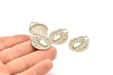 Gümüş El Kolye, 2 Antik Gümüş Kaplama Pirinç Yuvarlak El Kolye, Küpe, Bulgular (28x23mm) N0877 H0890