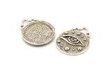 Silver Eye Pendant, 2 Antique Silver Plated Brass Round Eye Charm Pendants, Earrings, Findings (28x23mm) N0878 H0889