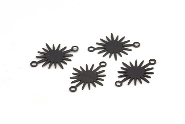 Black Sunny Connector, 50 Oxidized Black Brass Textured Sunny Connectors With 2 Loops (18x13x0.50mm) D0733 S1025