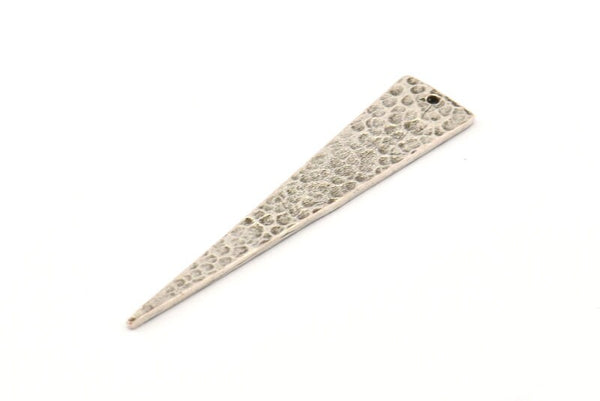 Hammered Triangle Charm, 3 Antique Silver Plated Brass Hammered Long Triangle Charms, Pendant, Earring Findings (11x50x1.2mm) N0276 H0905