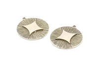 Silver Badge Charm, 2 Antique Silver Plated Brass Rosette Charm Pendants With 1 Loop, Earrings, Findings (25mm) N0788 H0917