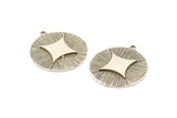 Silver Badge Charm, 2 Antique Silver Plated Brass Rosette Charm Pendants With 1 Loop, Earrings, Findings (25mm) N0788 H0917