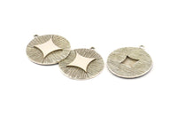 Silver Badge Charm, 2 Antique Silver Plated Brass Rosette Charm Pendants With 1 Loop, Earrings, Findings (25mm) N0788 H0917