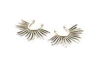 Silver Sun Pendant, 2 Antique Silver Plated Brass Textured Sunshine Charms With 2 Loops (32x22mm) N0819 H0942