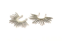 Silver Sun Pendant, 2 Antique Silver Plated Brass Textured Sunshine Charms With 2 Loops (32x22mm) N0819 H0942