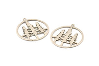 Silver Tree Pendant, 2 Antique Silver Plated Brass Tree Pendants With 1 Loop, Charms, Findings (37mm) R093 H0938