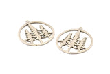Silver Tree Pendant, 2 Antique Silver Plated Brass Tree Pendants With 1 Loop, Charms, Findings (37mm) R093 H0938