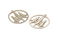 Silver Tree Pendant, 2 Antique Silver Plated Brass Tree Pendants With 1 Loop, Charms, Findings (37mm) R093 H0938