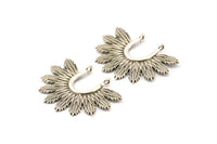 Gümüş Yaprak Charm, 2 Antik Gümüş Kaplama Pirinç Yaprak Charm Kolye, 2 Döngü Küpe, Buluntular (33x25mm) N0820 H0935