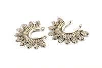 Gümüş Yaprak Charm, 2 Antik Gümüş Kaplama Pirinç Yaprak Charm Kolye, 2 Döngü Küpe, Buluntular (33x25mm) N0820 H0935