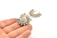 Gümüş Yaprak Charm, 2 Antik Gümüş Kaplama Pirinç Yaprak Charm Kolye, 2 Döngü Küpe, Buluntular (33x25mm) N0820 H0935
