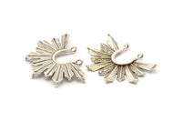 Silver Badge Charm, 2 Antique Silver Plated Brass Rosette Pendants With 2 Loops, Findings (32x24mm) N0816