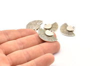 Silver Badge Charm, 2 Antique Silver Plated Brass Rosette Charm Pendants With 1 Loop, Earrings, Findings (25x15mm) N0789 H0951