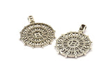 Silver Gobeklitepe Pendant, Antique Silver Plated Brass Gobeklitepe Archaeological Stone Pendants With 1 Loop (41x33mm) N0804 H0948
