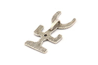 Silver Gobeklitepe Pendant, 2 Antique Silver Plated Brass Gobeklitepe Archaeological Stone Pendants With 1 Loop (40x19x1.2mm) N0792 H0965