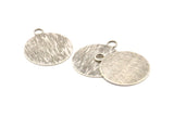 Silver Round Tag, 4 Antique Silver Plated Brass Textured Round Stamping Blanks With 1 Loop, Pendants, Findings (30x25x0,80mm) D0705