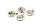 Silver Rose Charm, 2 Antique Silver Plated Brass Flower Charm Earrings With 1 Loop, Pendants, Findings (15x16mm) N0884