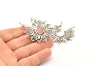 Silver Ethnic Pendant, 2  Antique Silver Plated Brass Ethnic Motif Pendants With 2 Loops, Findings, Earrings, Charms (43x46mm) N0875 H0971