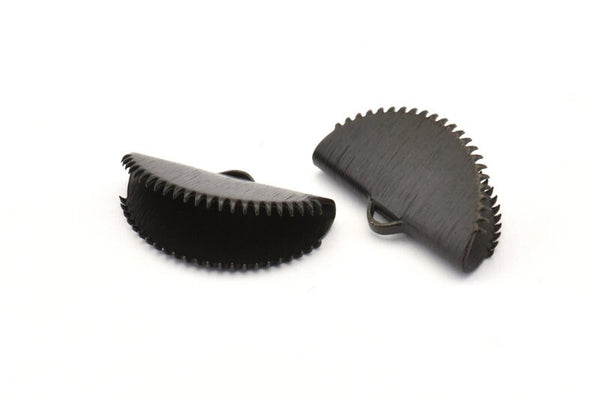 Black Ribbon Crimp, 10 Oxidized Black Brass Textured Ribbon Crimp Ends With 1 Loop, Findings (20x12mm) D0779 S975