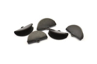 Black Ribbon Crimp, 10 Oxidized Black Brass Textured Ribbon Crimp Ends With 1 Loop, Findings (20x12mm) D0779 S975