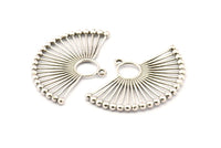 Silver Ethnic Pendant, 2 Antique Silver Plated Brass Ethnic Motif Pendants With 1 Loop, Findings, Earrings, Charms (43x29mm) N0872 H0968