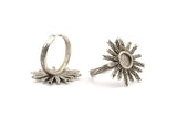 Silver Ring Settings, 2 Antique Silver Plated Brass Sun Ring With 1 Stone Setting - Pad Size 6mm N0838 H0981