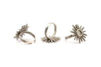 Silver Ring Settings, 2 Antique Silver Plated Brass Sun Ring With 1 Stone Setting - Pad Size 6mm N0838 H0981