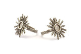 Silver Ring Settings, 2 Antique Silver Plated Brass Sun Ring With 1 Stone Setting - Pad Size 6mm N0838 H0981