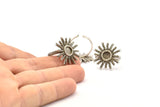 Silver Ring Settings, 2 Antique Silver Plated Brass Sun Ring With 1 Stone Setting - Pad Size 6mm N0838 H0981