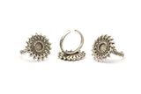 Silver Ring Settings, Antique Silver Plated Brass Sunflower Ring With 1 Stone Setting - Pad Size 6mm N0837