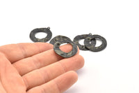 Black Circle Charm, 6 Oxidized Black Brass Circle Charm Earrings With 1 Loop, Pendants, Findings (26x23x0.80mm) D0710 S1037