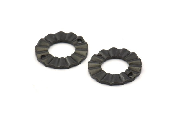 Black Ring Charm, 8 Oxidized Black Brass Wavy Round Connectors With 2 Holes, Findings (18x1mm) D892 S1031