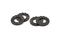 Black Ring Charm, 8 Oxidized Black Brass Wavy Round Connectors With 2 Holes, Findings (18x1mm) D892 S1031