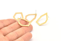 Brass Geometric Earring, 8 Raw Brass Pentagonal Stud Earrings (29x20x1mm) D0599 A1728
