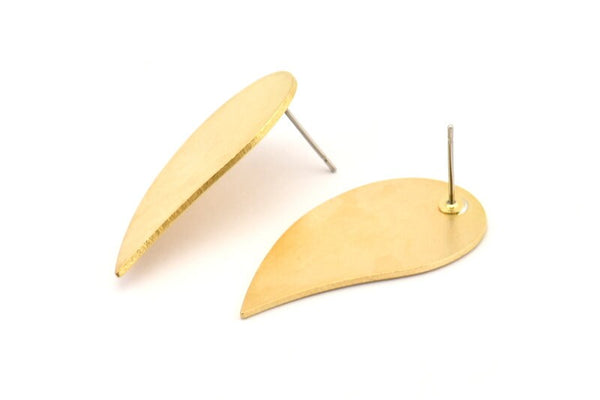 Brass Drop Earring, 6 Raw Brass Drop Stud Earrings (33x16x1mm) D0781 A1166