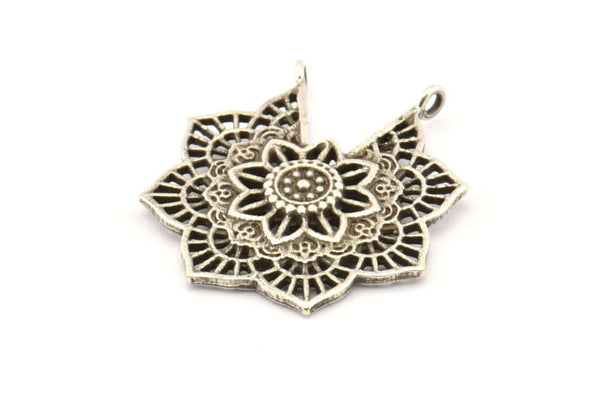 Gümüş Etnik Charm, Antik Gümüş Kaplama Pirinç Etnik Charmlar, 2 Halka, Küpeler, Bulgular, Kolye Uçları (31x28 mm) N0836 H0794