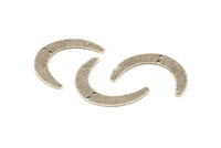 Silver Moon Charm, 12 Antique Silver Plated Brass Textured Crescent Moon Charms With 2 Holes, Connectors (28x19x0.60mm) D920 H0792