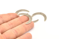 Silver Moon Charm, 12 Antique Silver Plated Brass Textured Crescent Moon Charms With 2 Holes, Connectors (28x19x0.60mm) D920 H0792